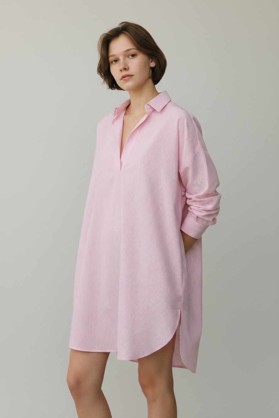 J.Crew Soft Oversized Popover Long Sleeve V-Neck Hi Low Tunic Dress Small Pink